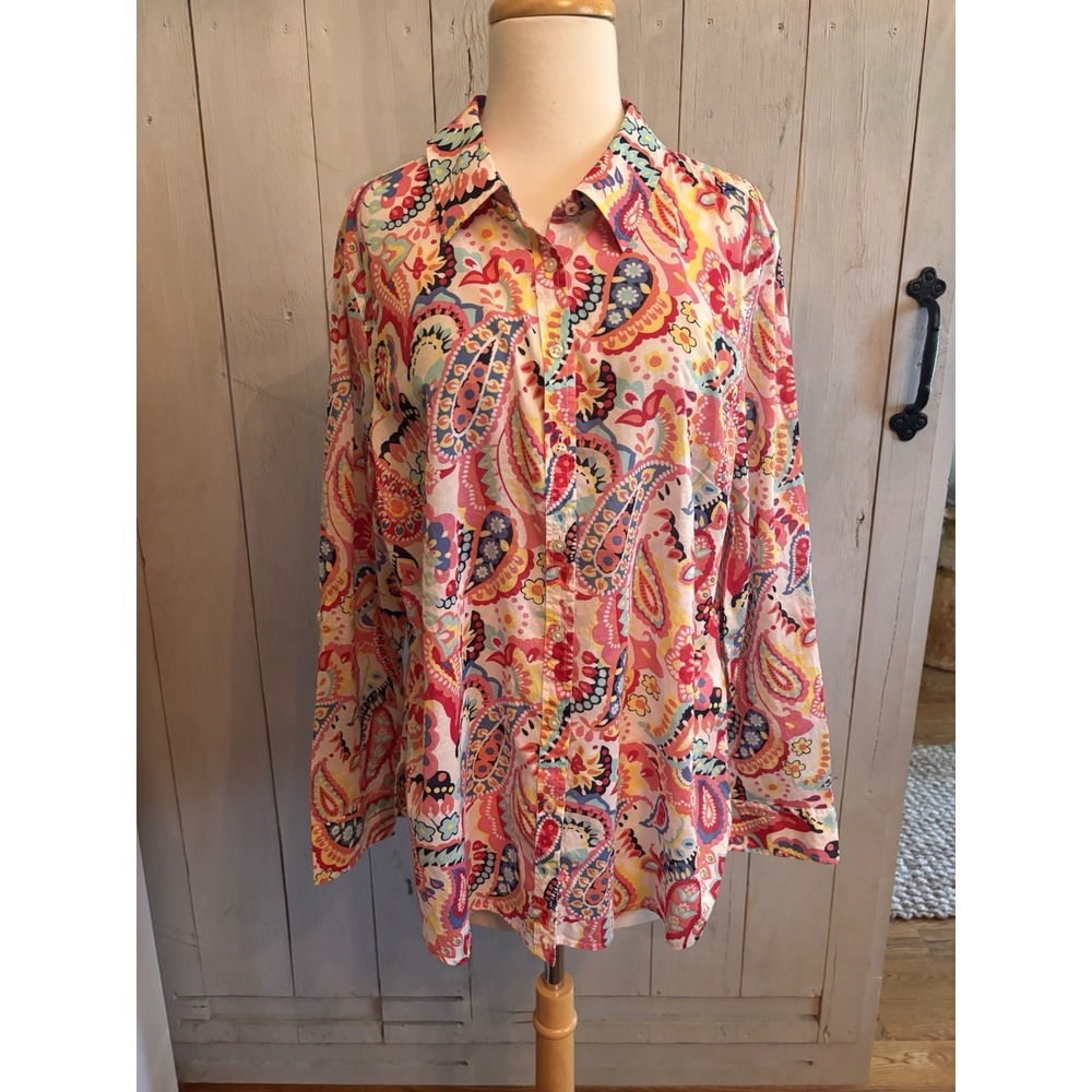 Talbots Women's Petite Multicolor Paisley Floral Button-Up Shirt Size XL